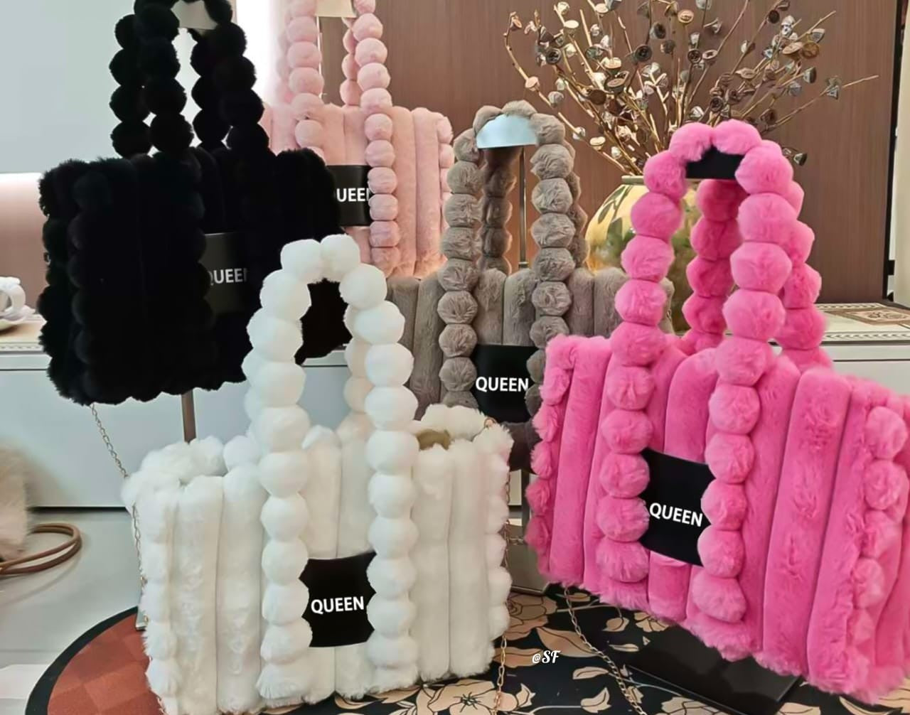 Queen Pom-Pom Faux Fur Tote Bag