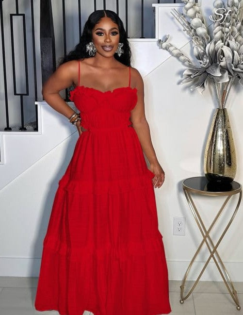 Ruffle Bustier Tiered Maxi Dress
