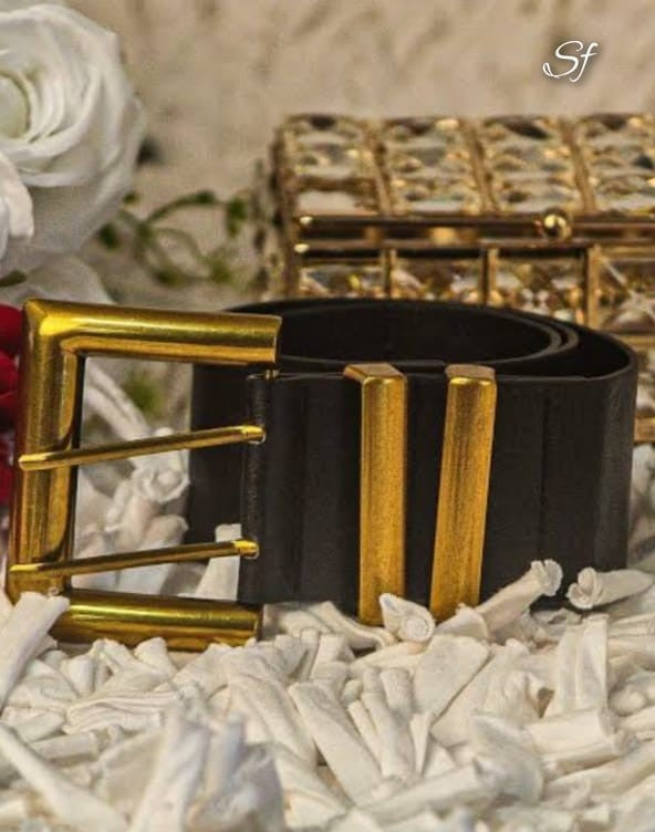 Wide Gold Buckle Leather Belt