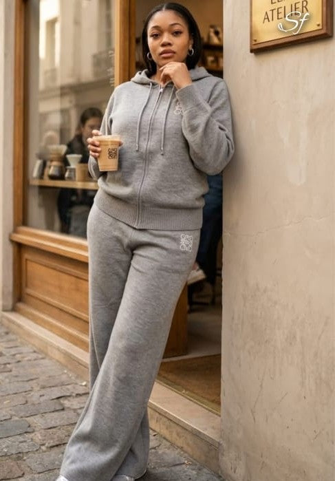 Knit Zip-Up Hoodie & Wide-Leg Trouser Co-ord Set