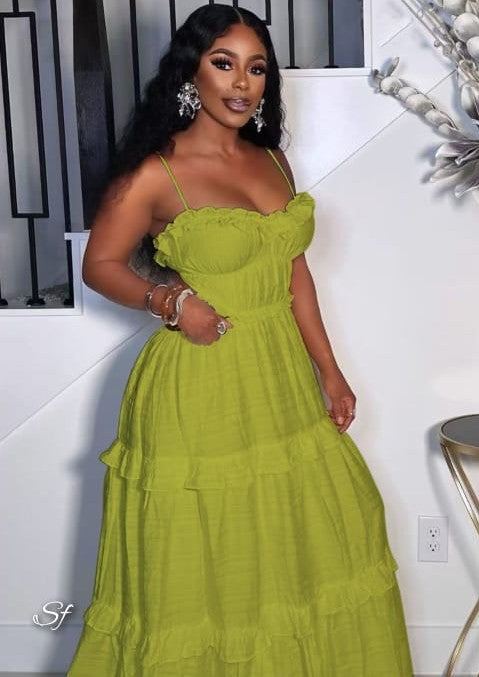 Ruffle Bustier Tiered Maxi Dress