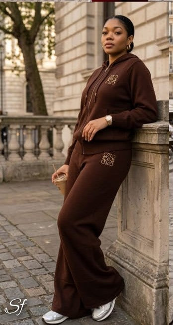 Knit Zip-Up Hoodie & Wide-Leg Trouser Co-ord Set