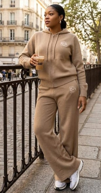 Knit Zip-Up Hoodie & Wide-Leg Trouser Co-ord Set