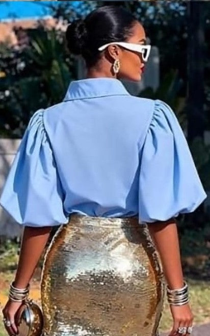 Puff Sleeve Button-Up Blouse