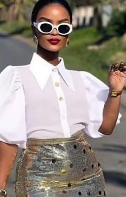 Puff Sleeve Button-Up Blouse
