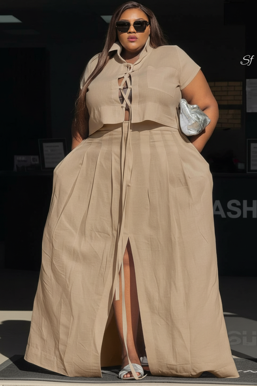 Lace-Up Crop Top & Maxi Skirt Co-ord Set
