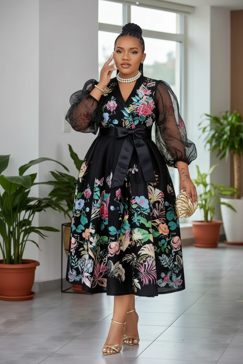 Floral Organza Midi Dress