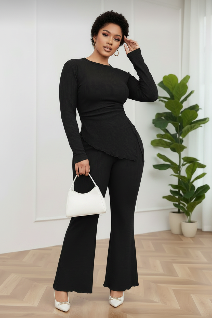 2-Piece Ribbed Flare Co-ord Set