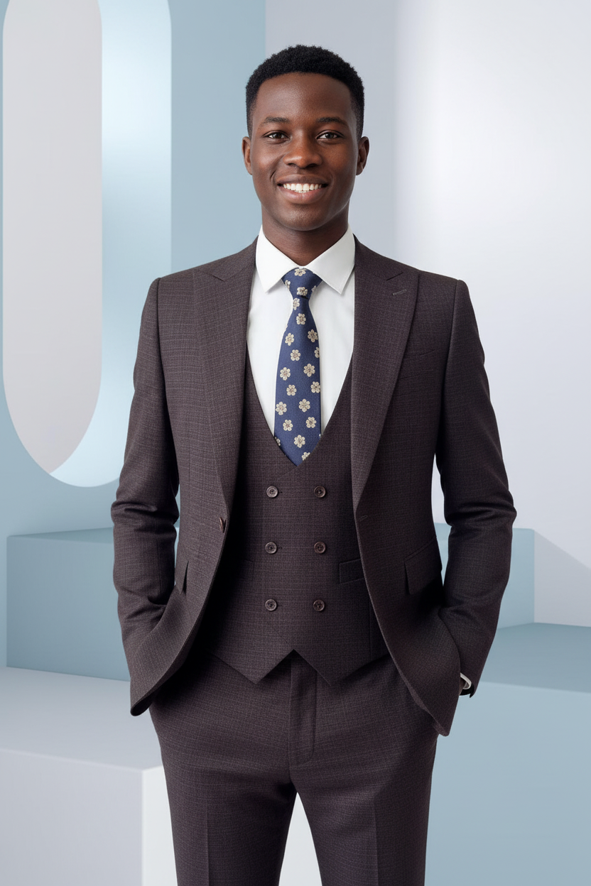 Slim-Fit Brown Three-Piece Suit