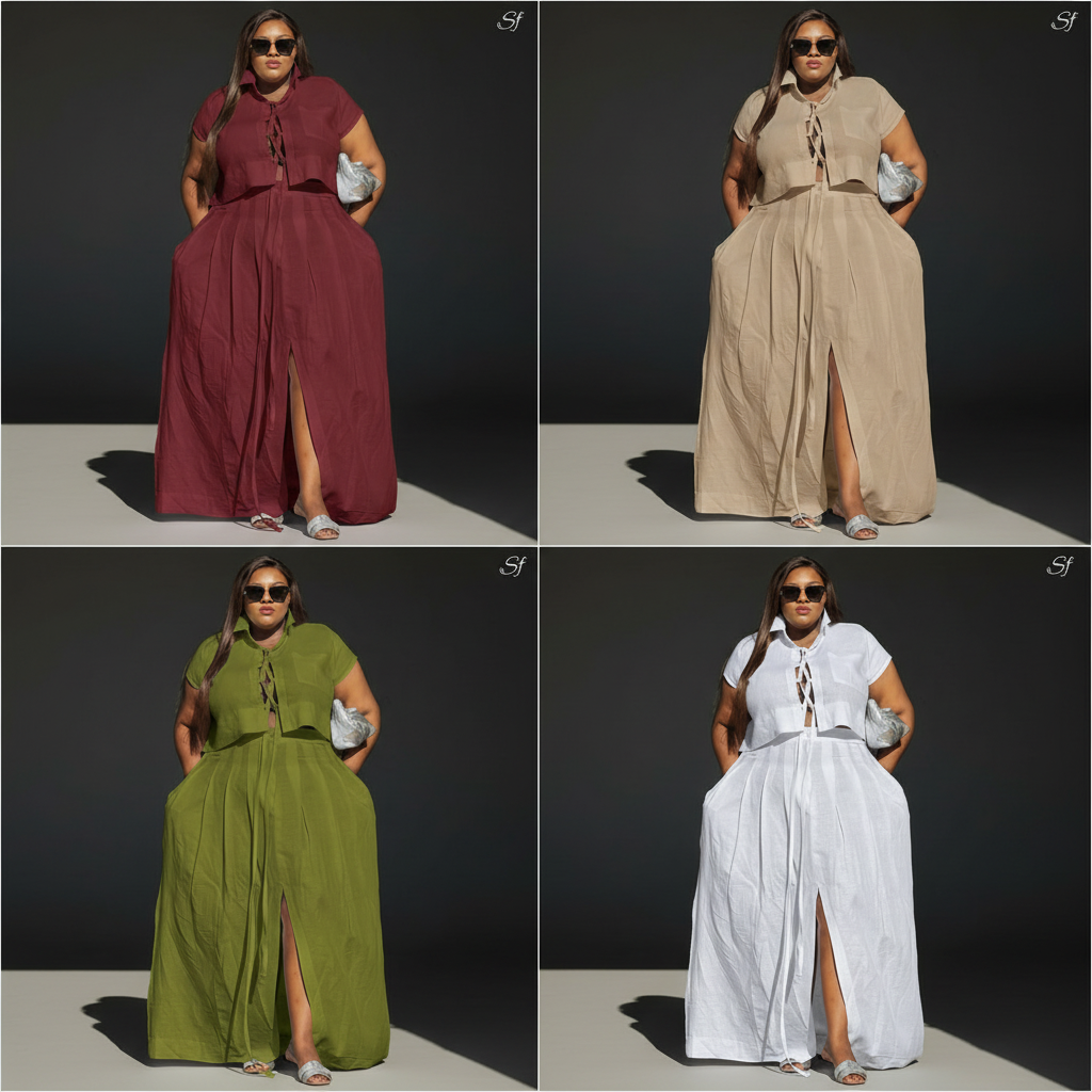 Lace-Up Crop Top & Maxi Skirt Co-ord Set