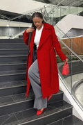Oversized Belted Trench Coat in Red