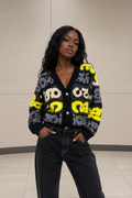 Bold Graphic Knit Cardigan in Black