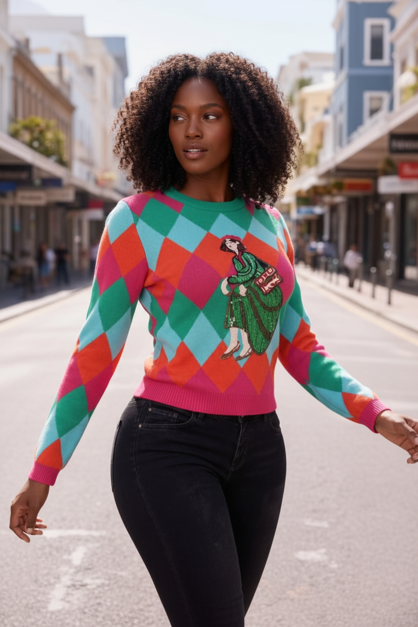 Multicolour Argyle Diamond Knit Sweater - front view