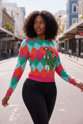Multicolour Argyle Diamond Knit Sweater - front view