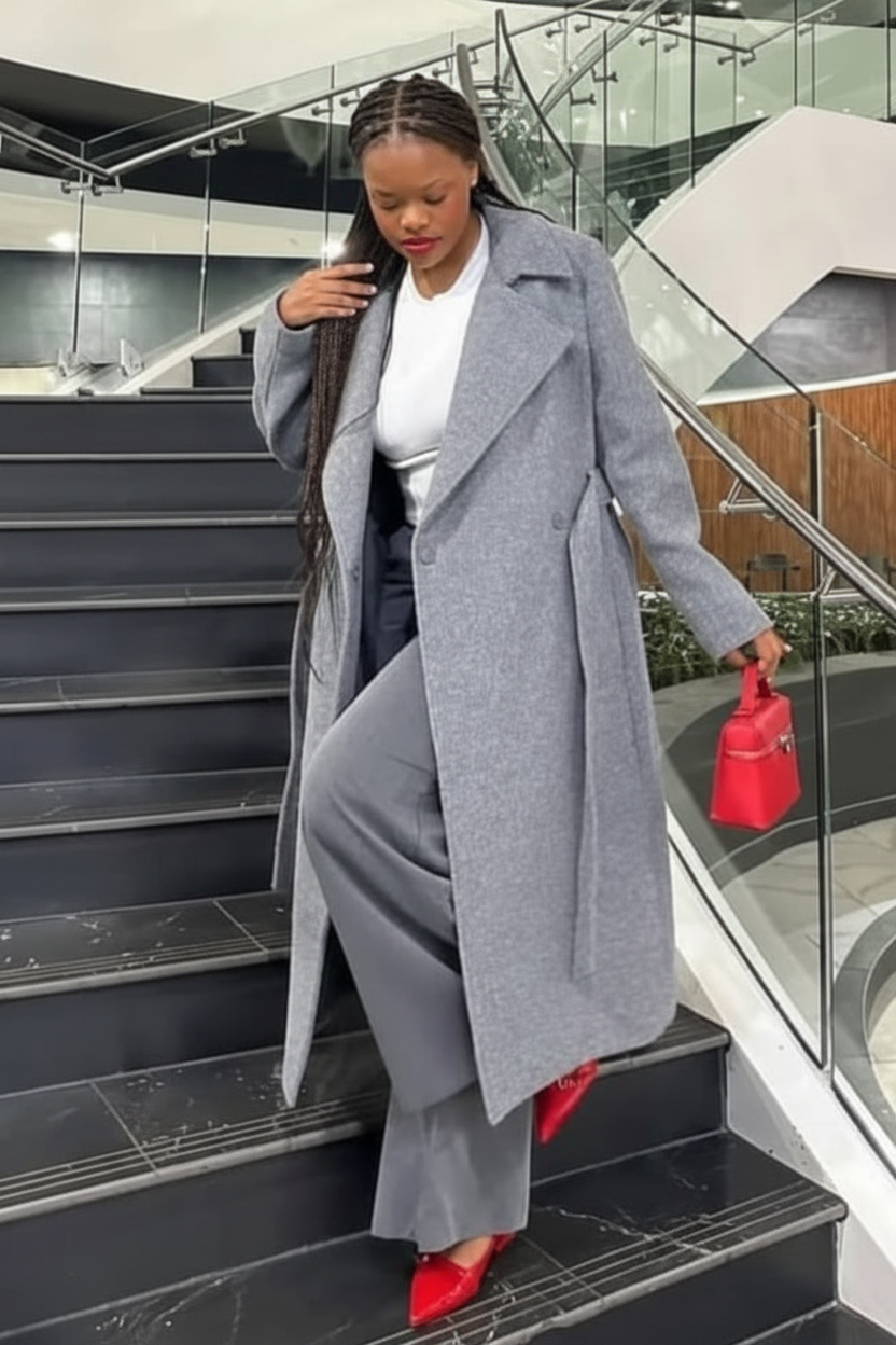 Oversized Belted Trench Coat in Grey