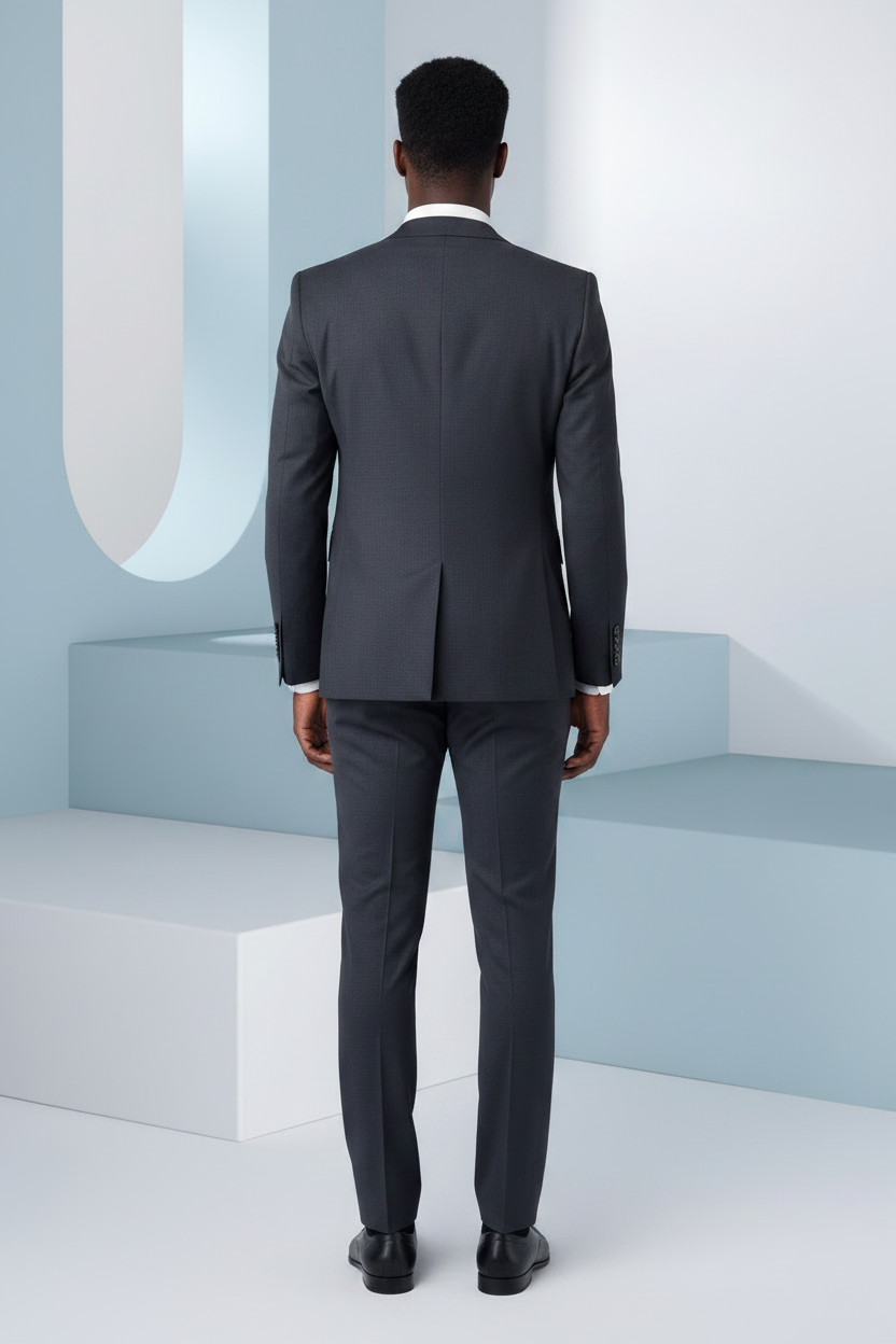 Slim-Fit Charcoal Three-Piece Suit - Back View
