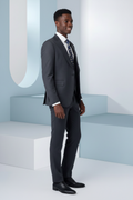 Slim-Fit Charcoal Three-Piece Suit - Side View