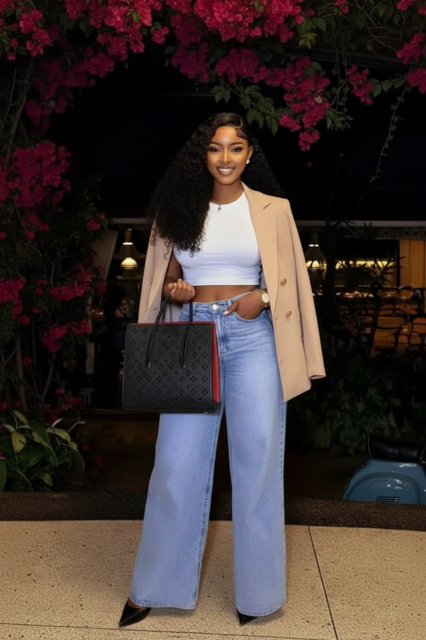Oversized Double-Breasted Blazer in Beige - lifestyle