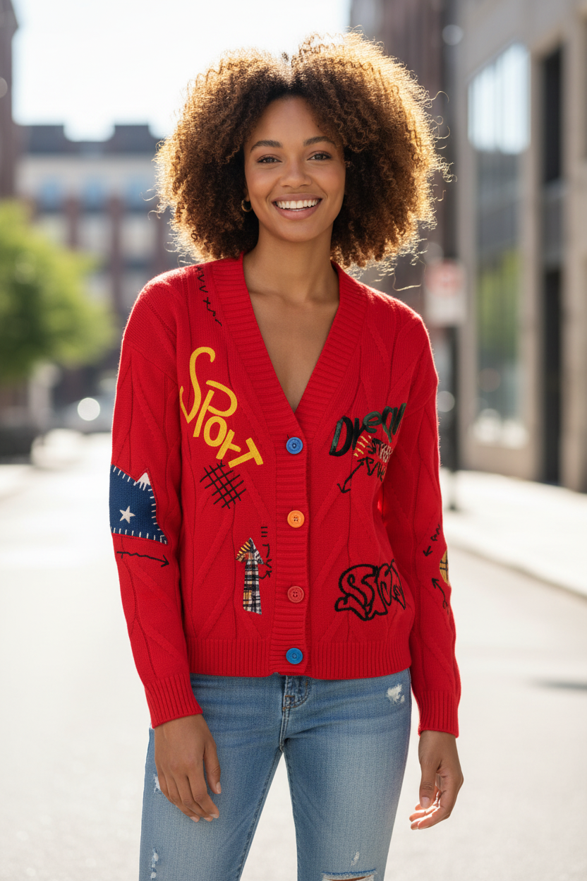 Red Cardigan lifestyle shot