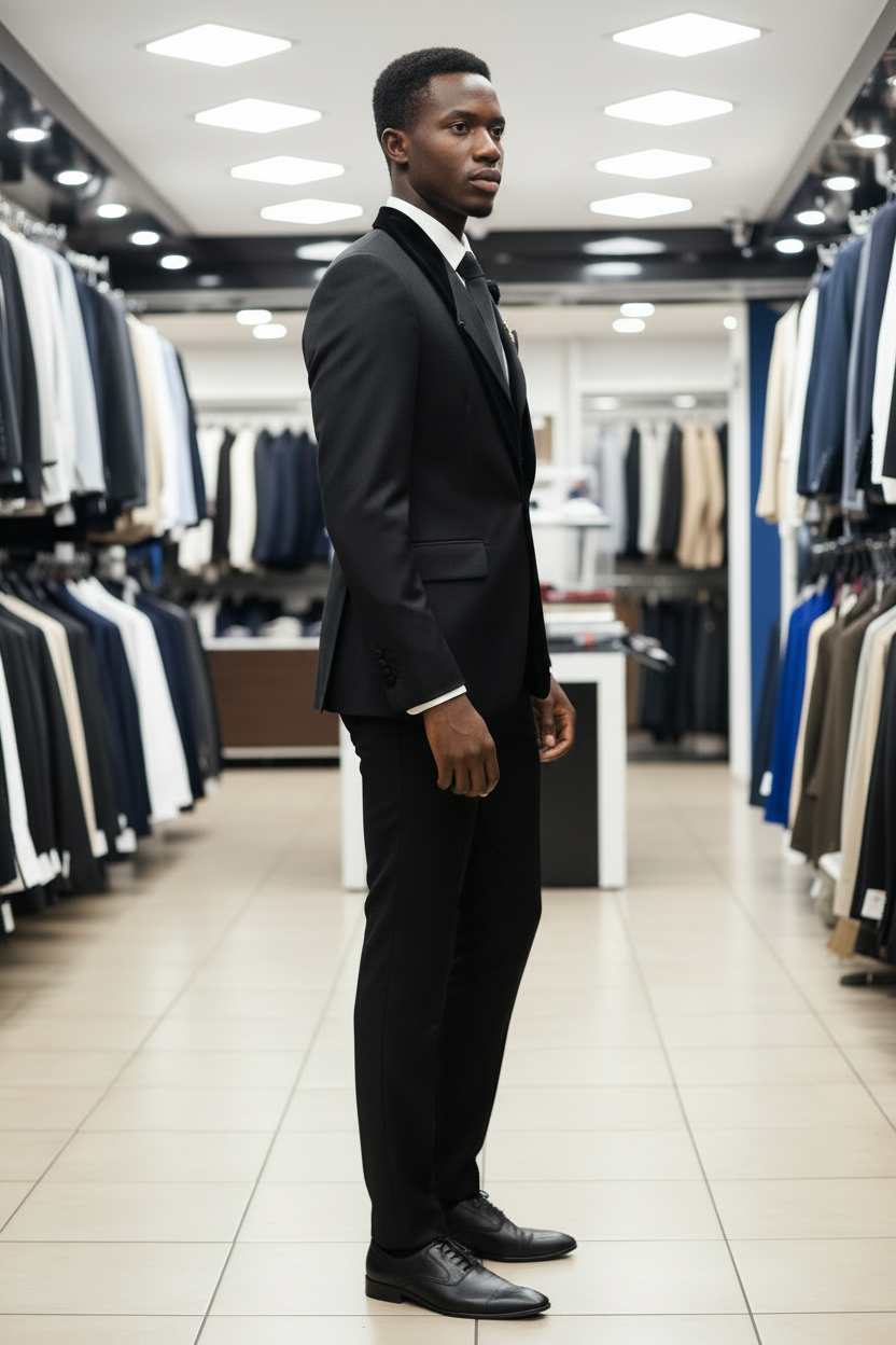 Slim-Fit Black Tuxedo Suit - Side View