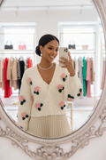 3D Rose Appliqué Cardigan in White with Pink Roses