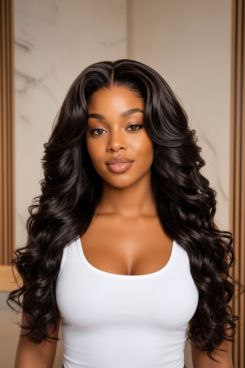 Natural Black Body Wave Lace Front Wig - Model 2
