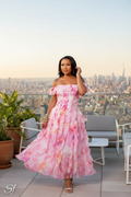 Pink Floral Ruffle Off-Shoulder Maxi Dress - enhanced product image