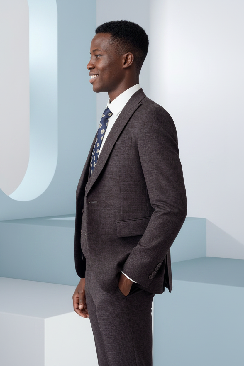Slim-Fit Brown Three-Piece Suit - Side View