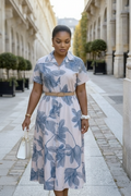 Blue Botanical Midi Shirt Dress - enhanced product image