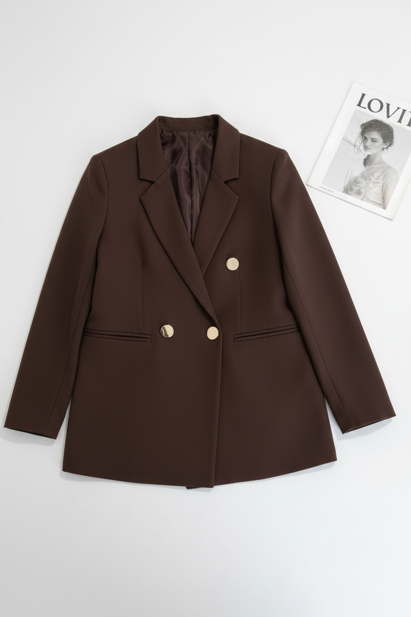Oversized Double-Breasted Blazer in Chocolate Brown
