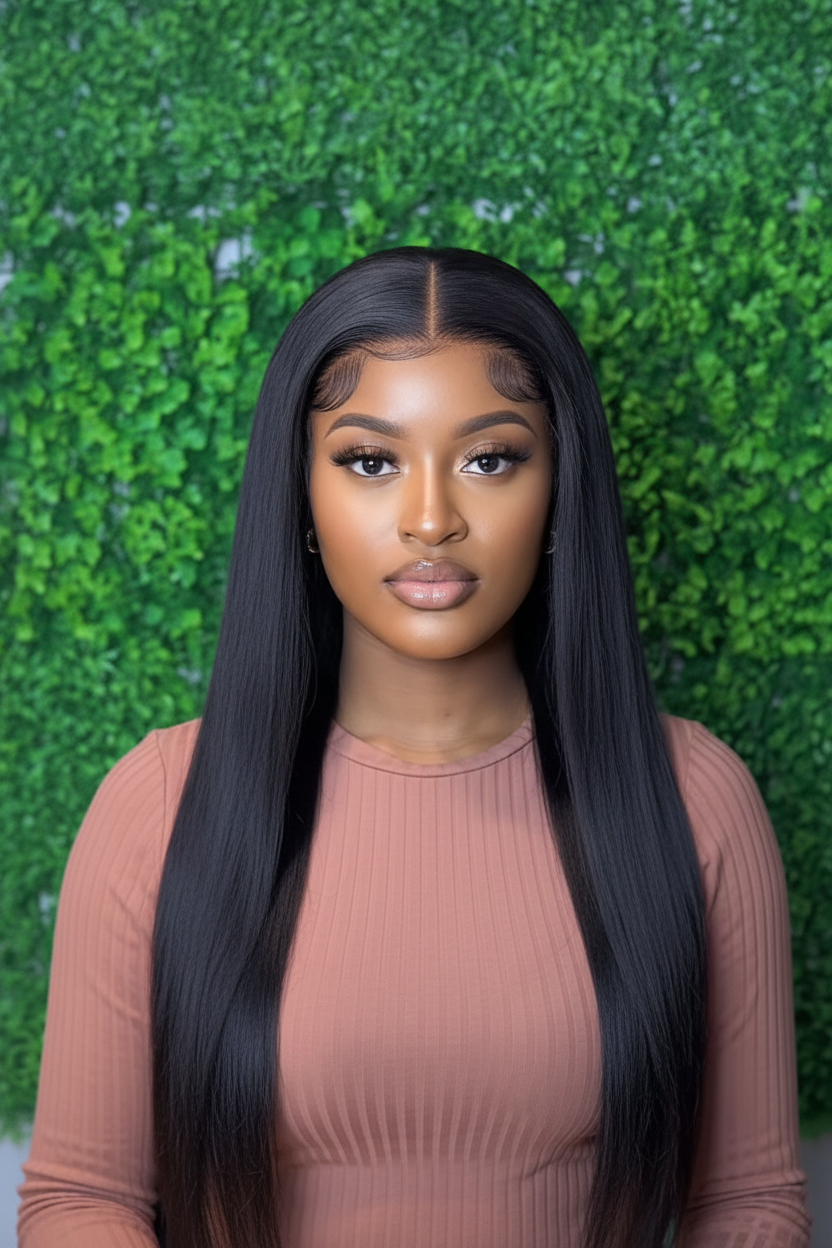 22 inch Full Frontal Straight Lace Wig - Front View