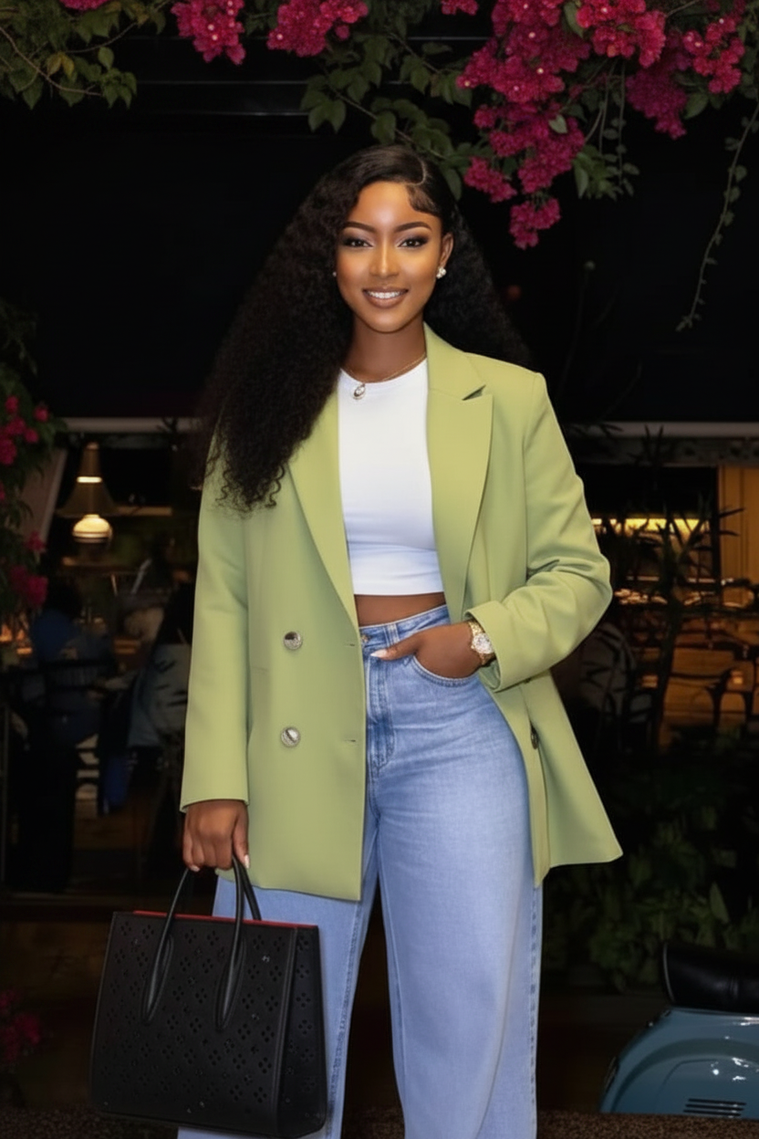 Oversized Double-Breasted Blazer in Sage Green - lifestyle