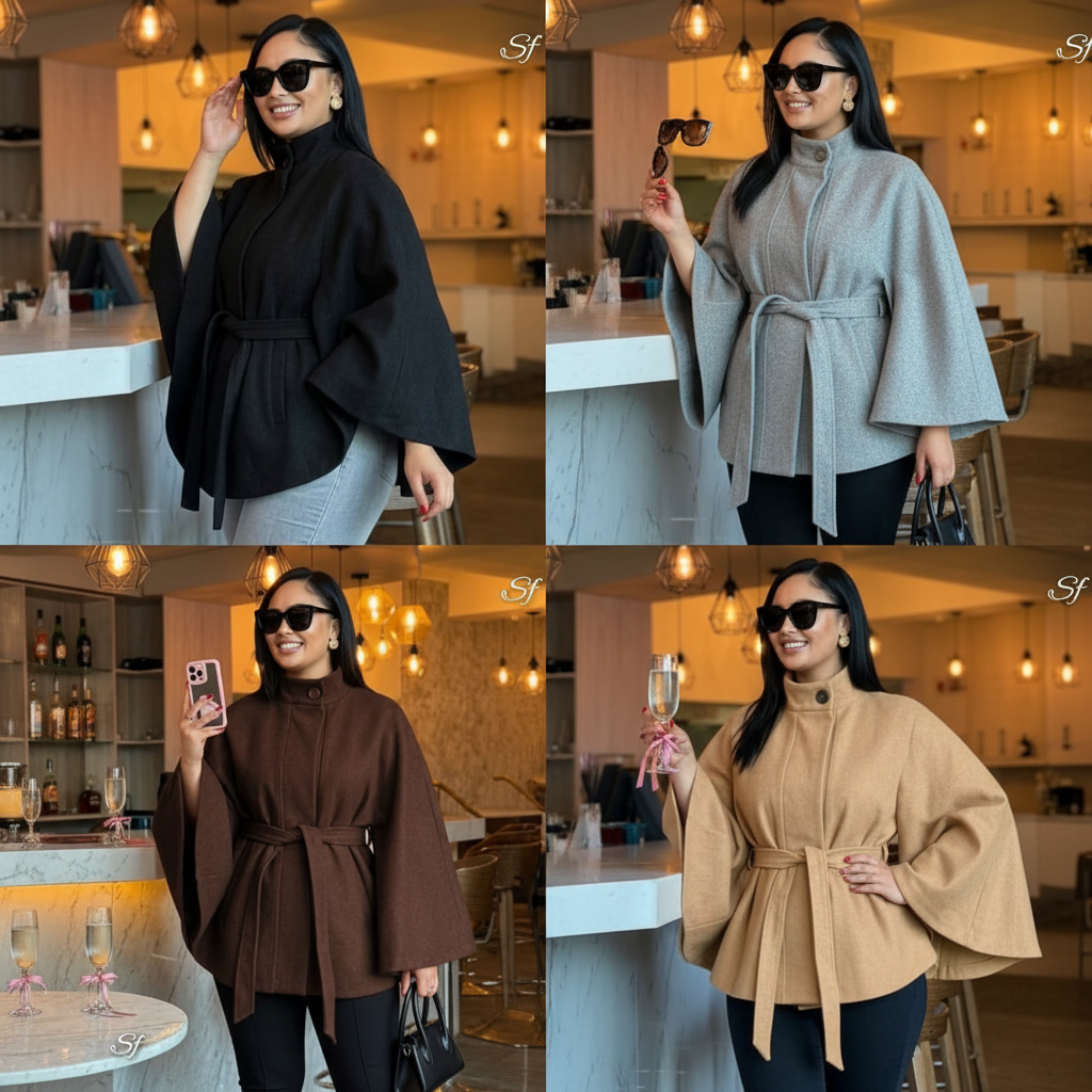 Cape Sleeve Belted Coat - All Colours Enhanced