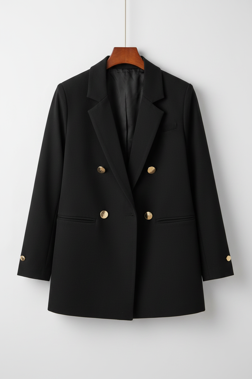 Oversized Double-Breasted Blazer in Black