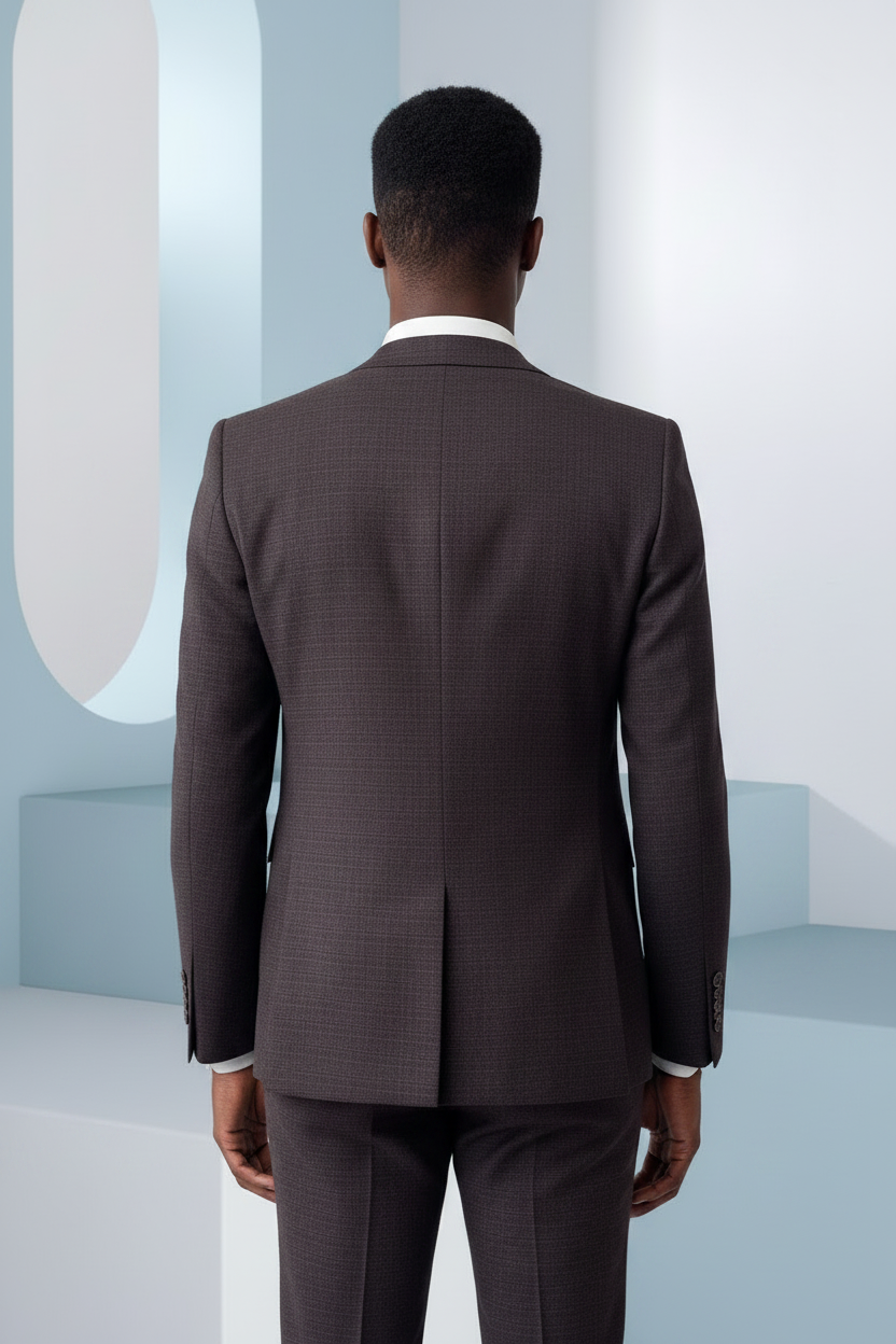 Slim-Fit Brown Three-Piece Suit - Back View