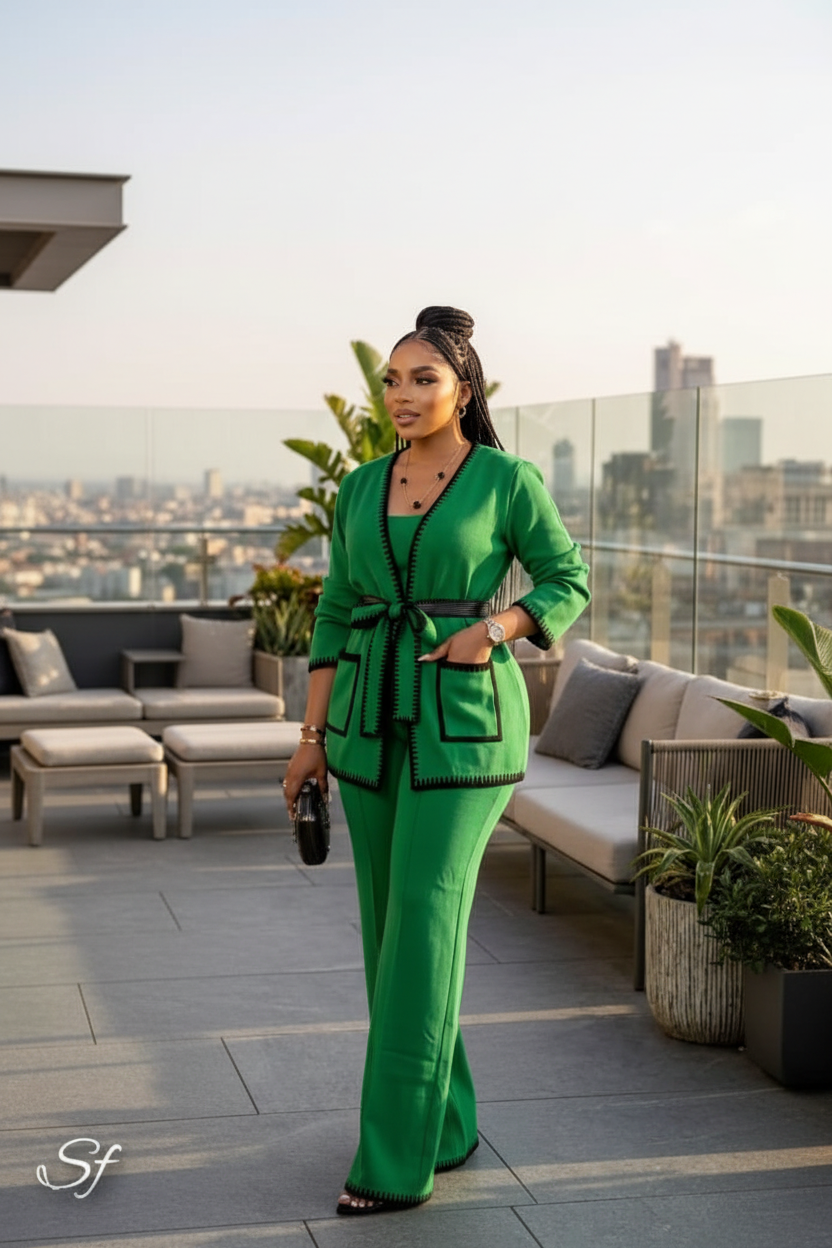 Crochet Trim Knit Co-ord Set - Green