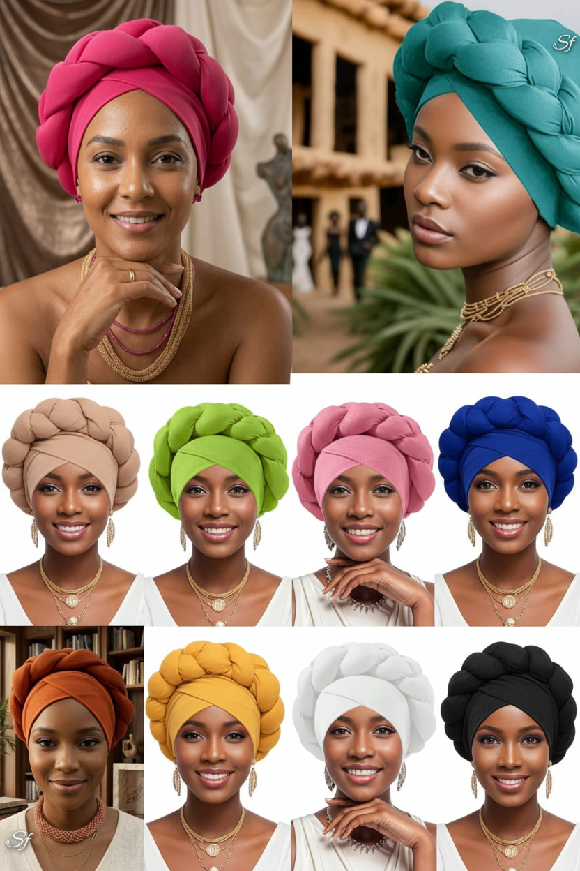 Braided Turban Head Wrap - enhanced collage all 10 colours