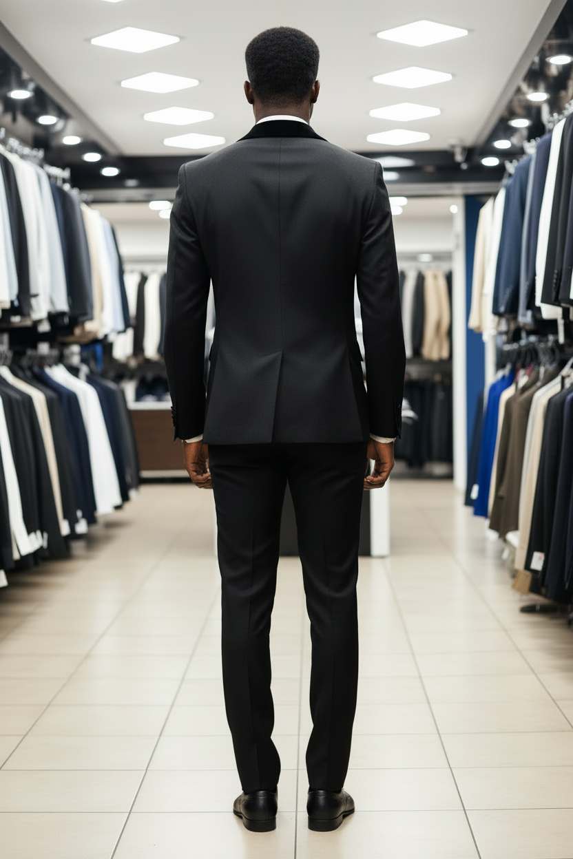 Slim-Fit Black Tuxedo Suit - Back View