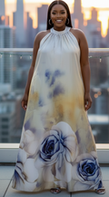 Blue Rose Halter Maxi Dress