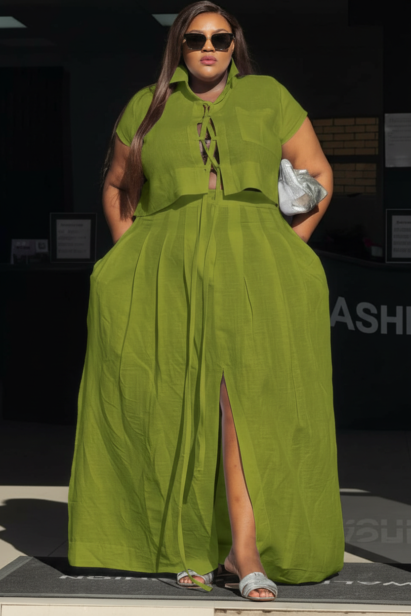 Lace-Up Crop Top & Maxi Skirt Co-ord Set