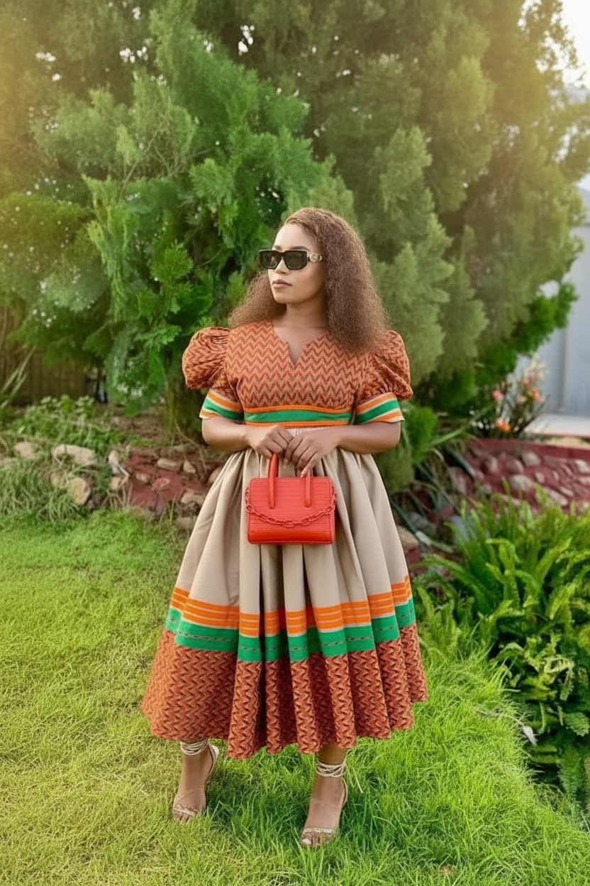 Sepedi Traditional Puff Sleeve Dress
