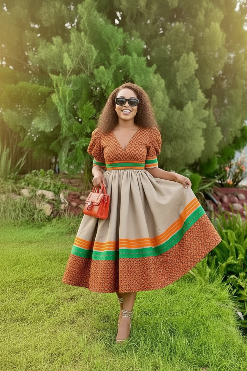 Sepedi Traditional Puff Sleeve Dress