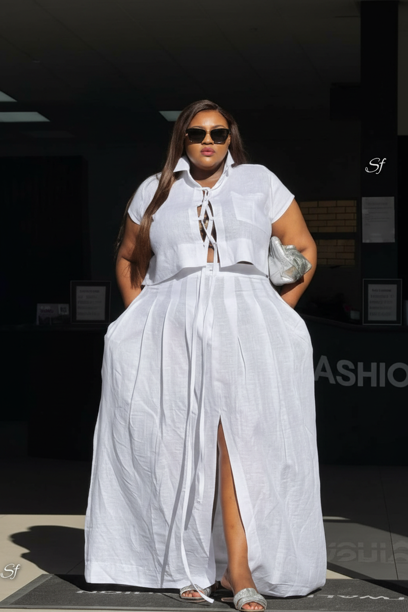 Lace-Up Crop Top & Maxi Skirt Co-ord Set